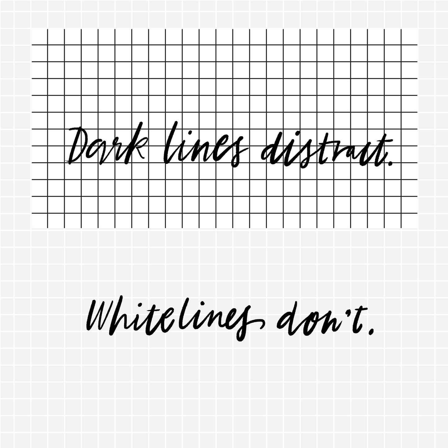 Dark lines compared to White lines. The difference makes your eye more relaxed and helps you focus for longer when studying, workin, journaling and much more.