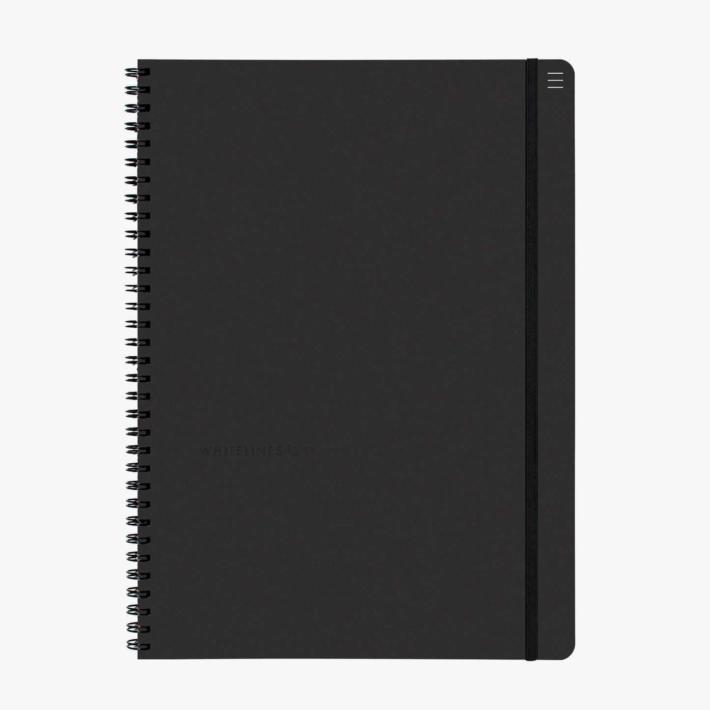 Black lined A4 notebook with white lines